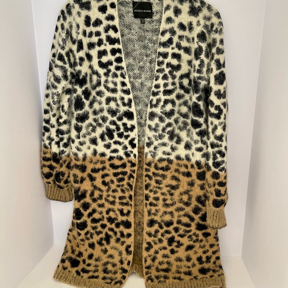 Buckle Black Women's Fuzzy Black Beige Brown Animal Print Sweater Size S